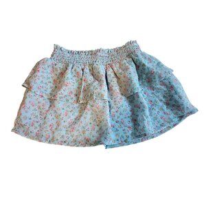 Cat & Jack XS (4/5 Girls Floral Layered Ruffle Skirt Elastic Waistband Blue/Pink